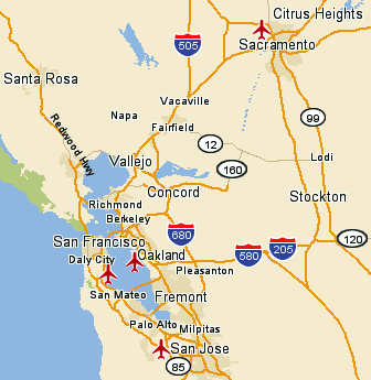 bay area airports San Francisco Oakland Map