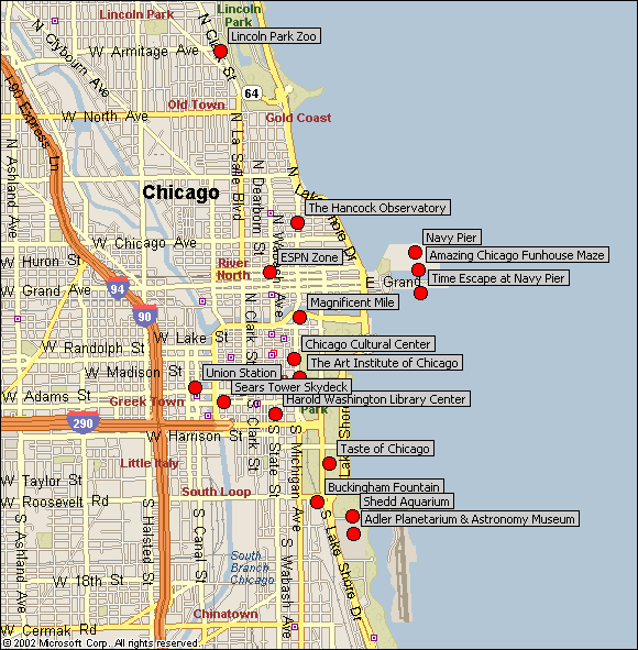 chicago downtown attractions map Chicago Map Tourist Attractions