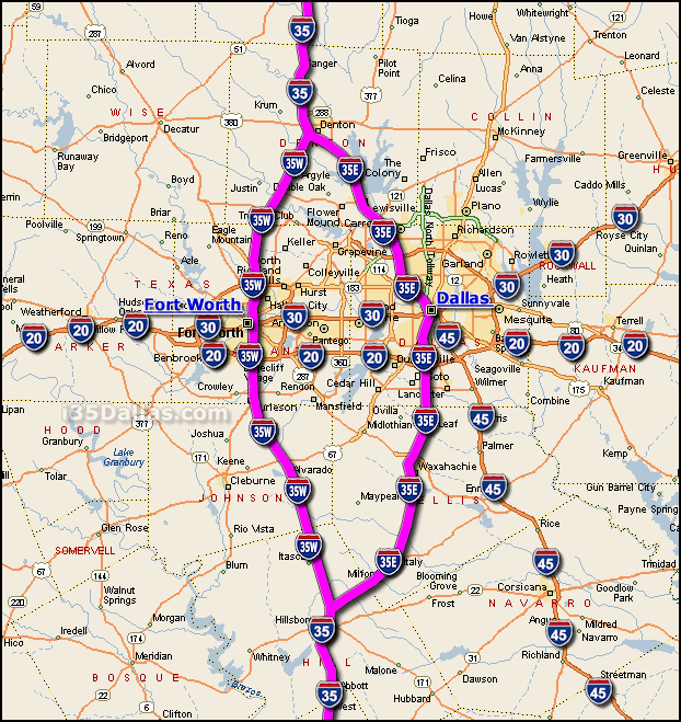 i 35 dfw map Dallas Fort Worth Metro Map