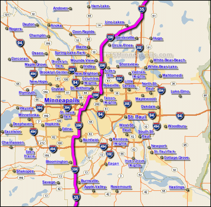 i 35w minneapolis map Minneapolis Metro Map