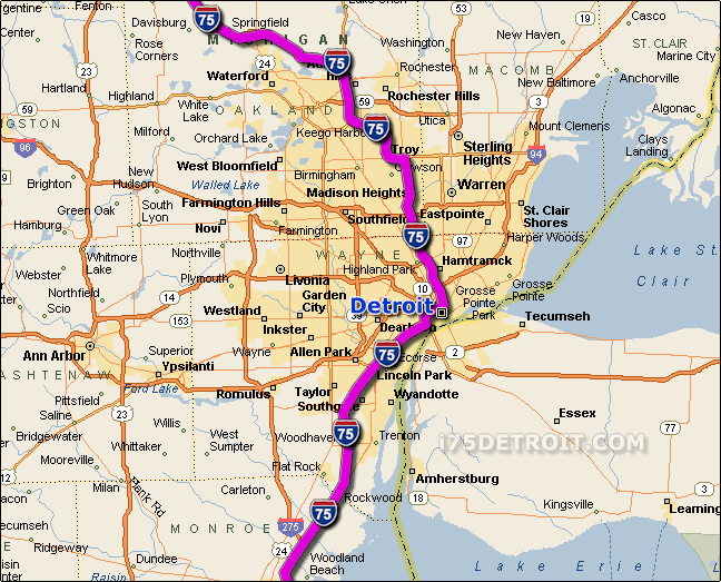 interstate 75 detroit map Detroit Map Tourist Attractions