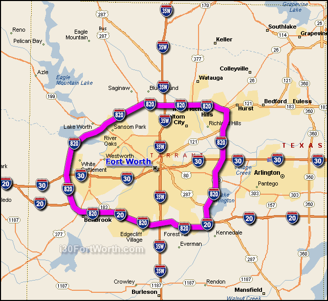 interstate 820 fort worth map Dallas Fort Worth Map