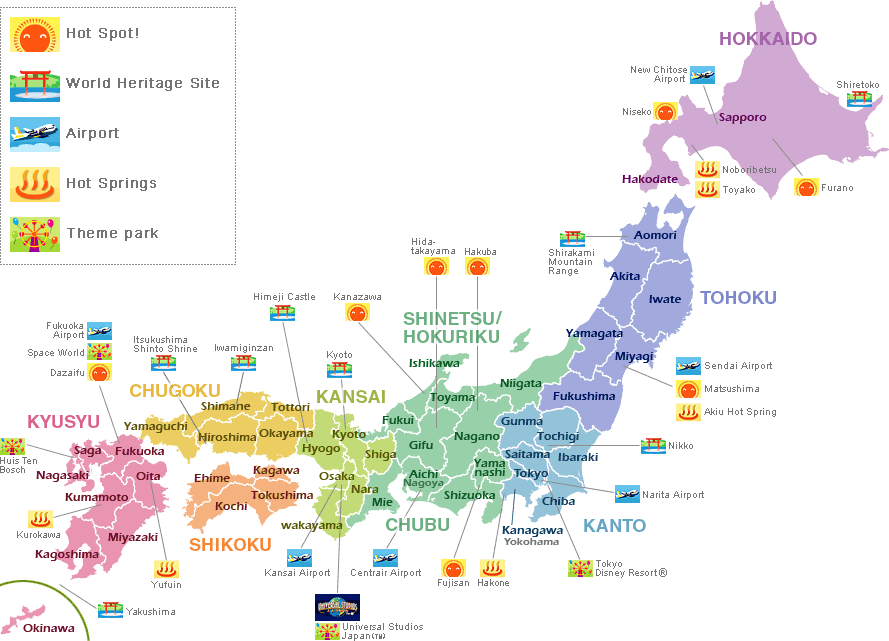 Japan Map Tourist Attractions - ToursMaps.com