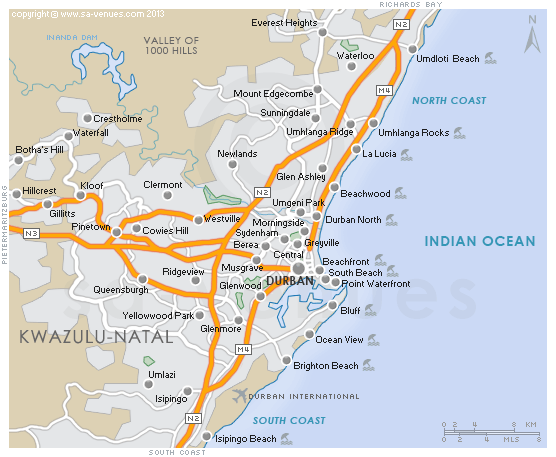 kzn durban metro Durban Map Tourist Attractions