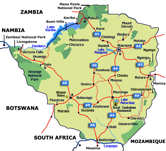 map of zimbabwe Harare Map