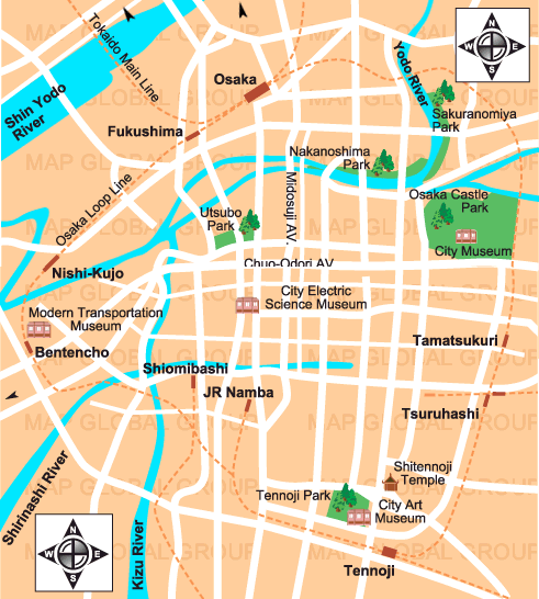 Osaka Map - ToursMaps.com