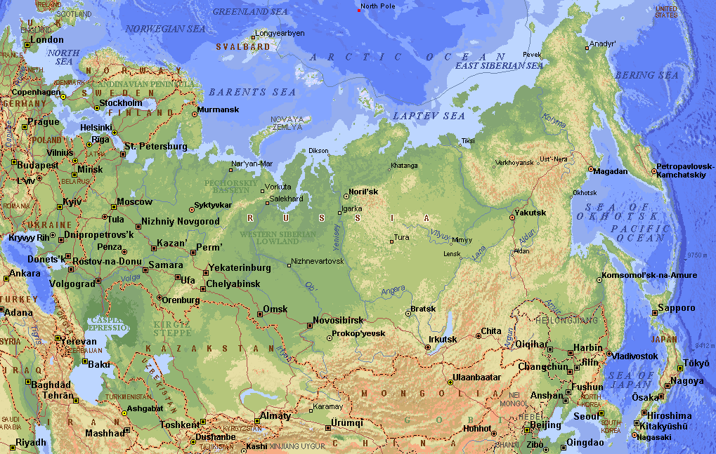 physical rus Russia Map