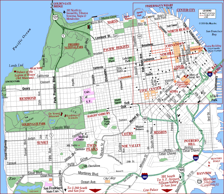 sanfrancisco Oakland Map Tourist Attractions