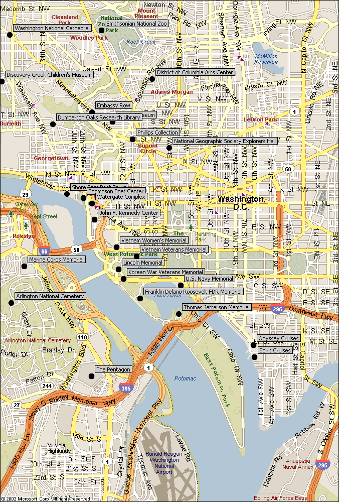 wash dc attractions map p Washington Map Tourist Attractions