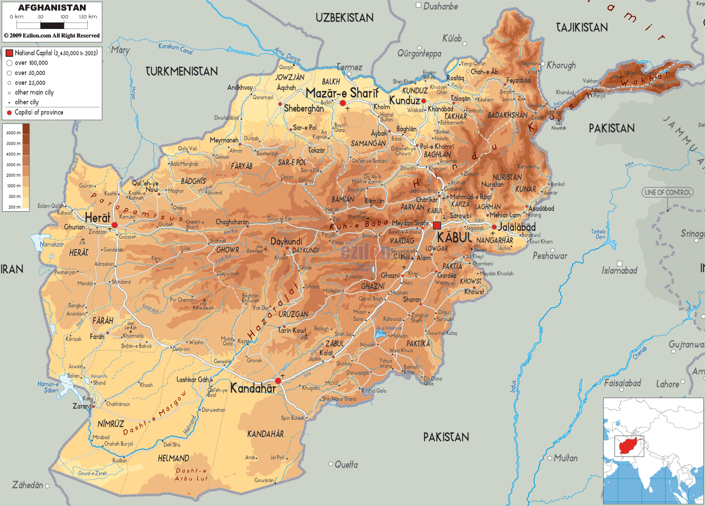 Afghanistan Physical Map 