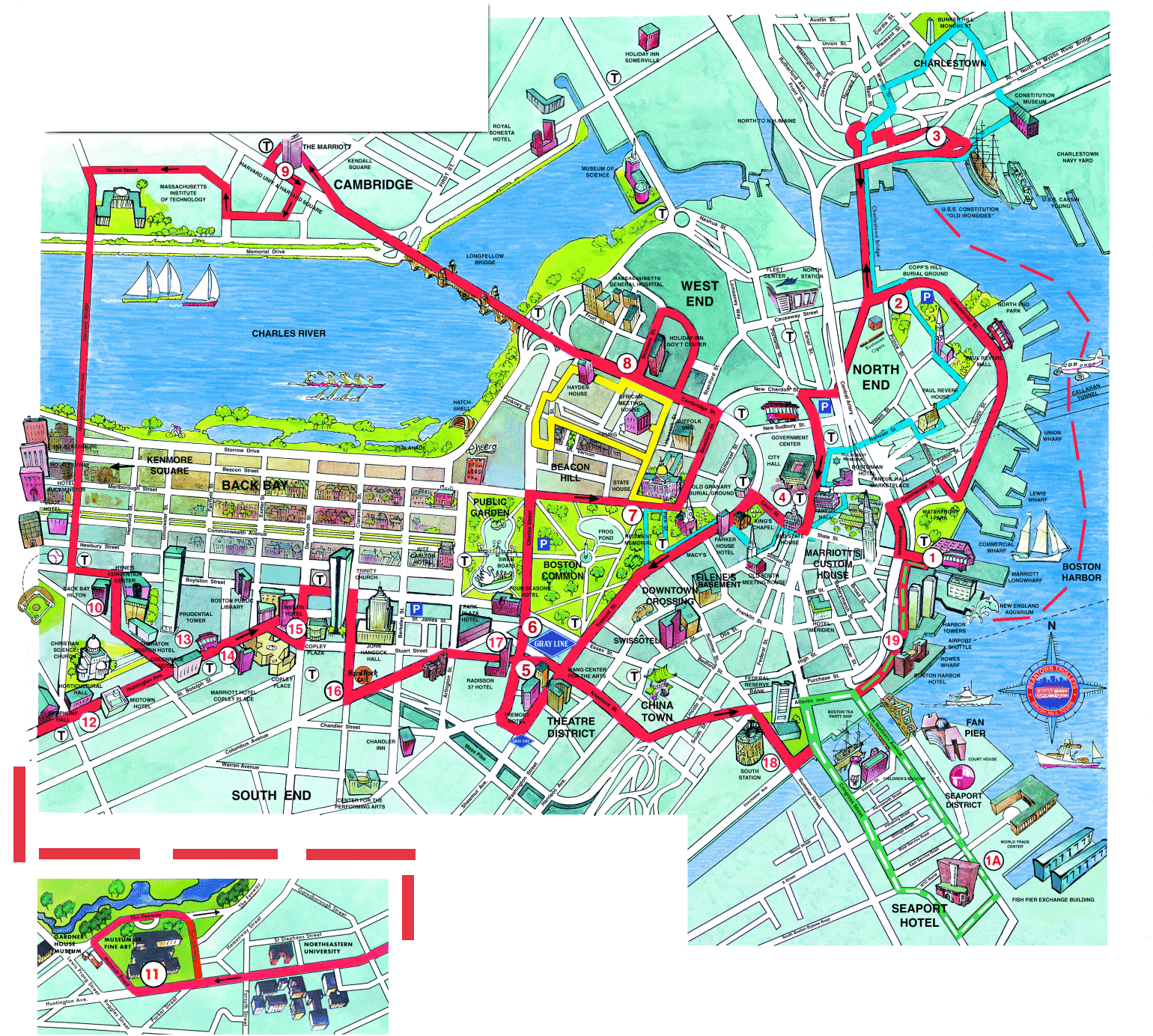 boston beantown trolley map Boston Map Tourist Attractions