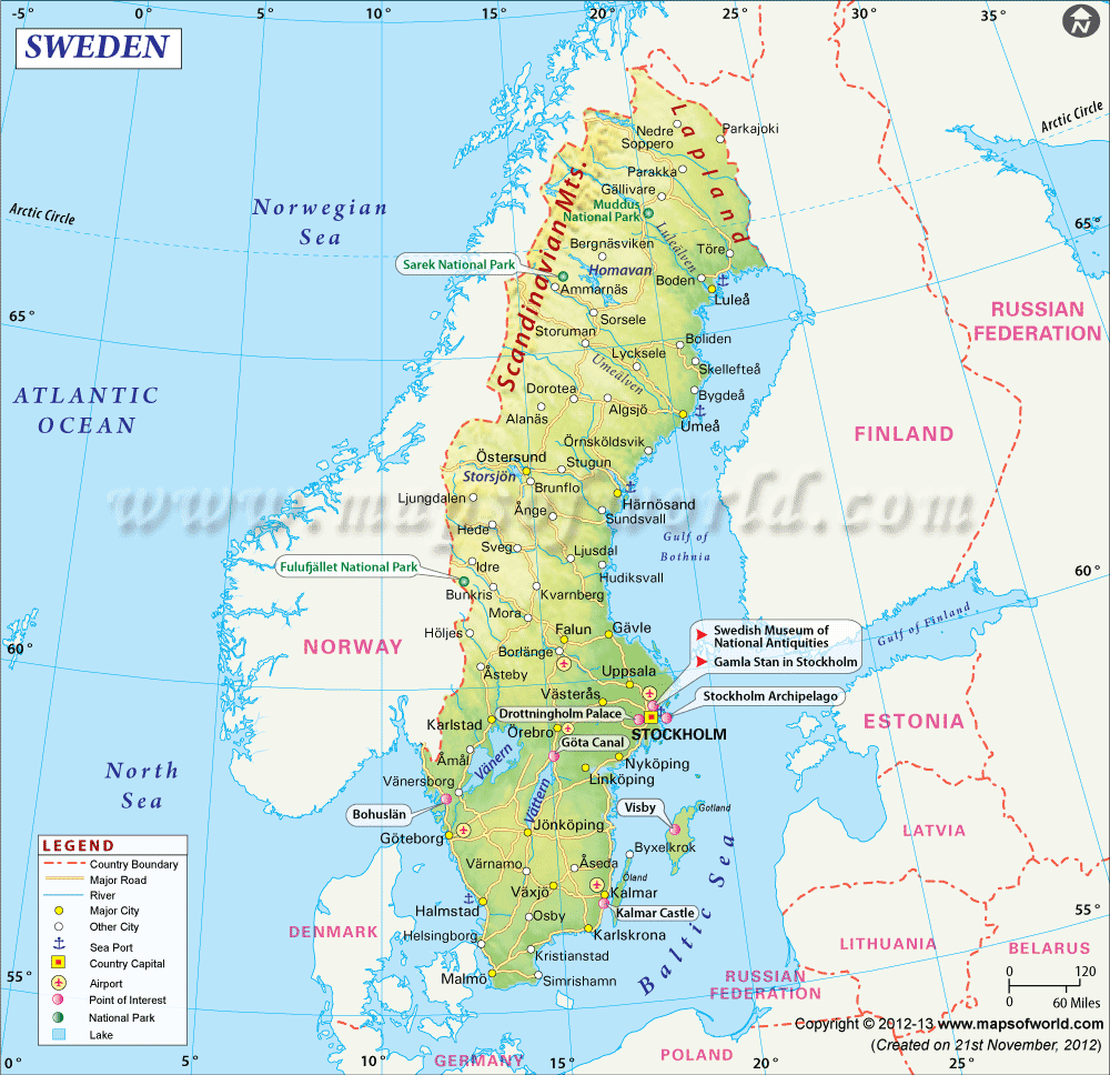 carte suede villes routes ports aeroports parcs nationaux lieux touristiques Sweden Map