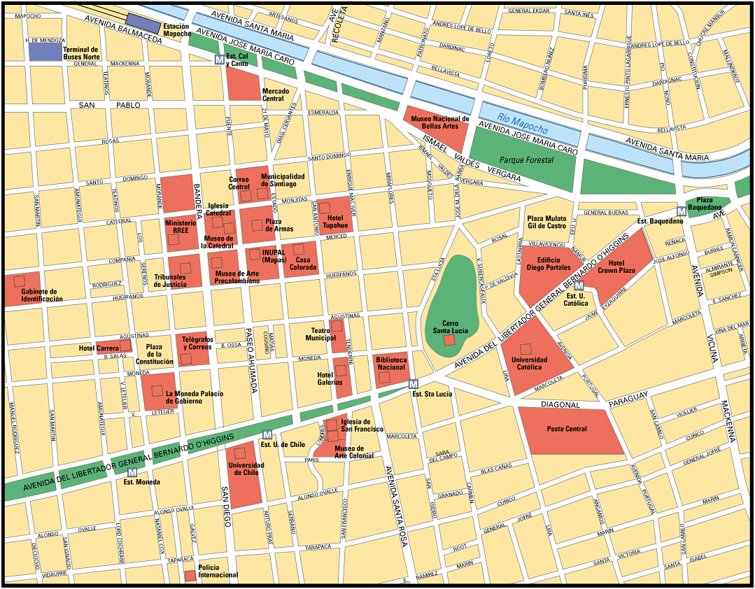 central santiago street map 1 Santiago Map