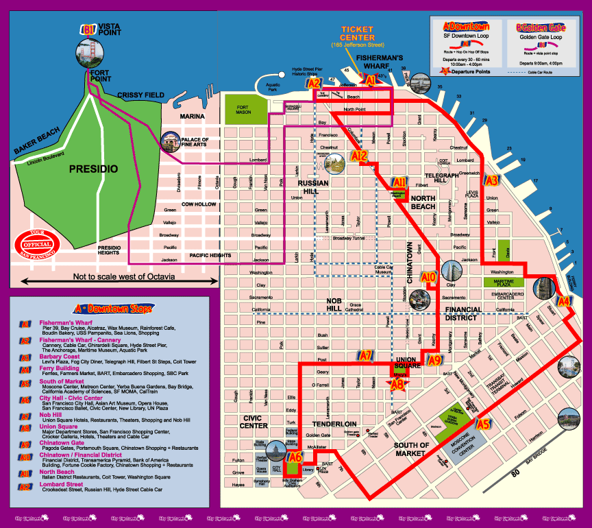 double decker tour bus map San Francisco Oakland Map Tourist Attractions
