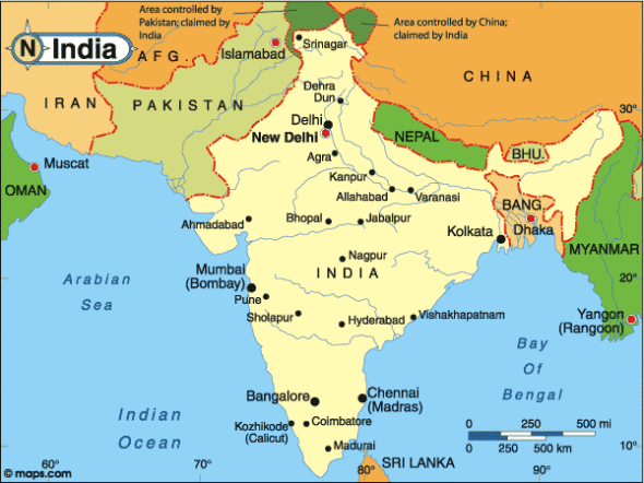india map 590x442 Afghanistan Metro Map