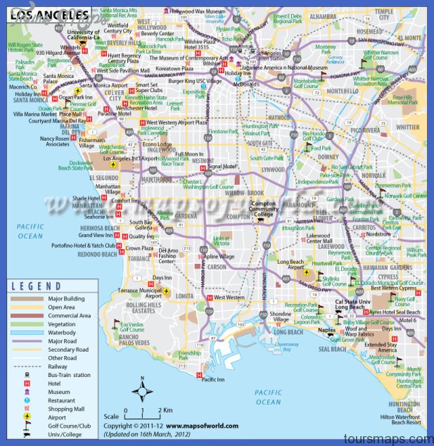 los angeles map building commercial area major road railway golf airport 1 Los Angeles Map Tourist Attractions