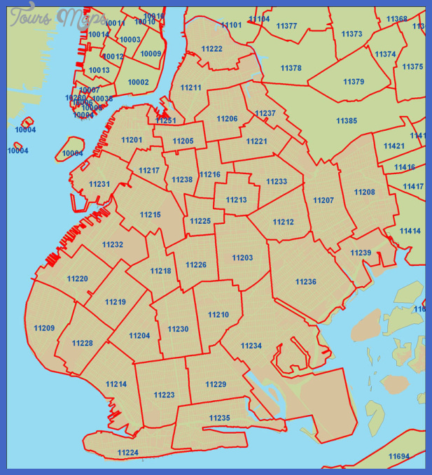 New York map zip codes - ToursMaps.com