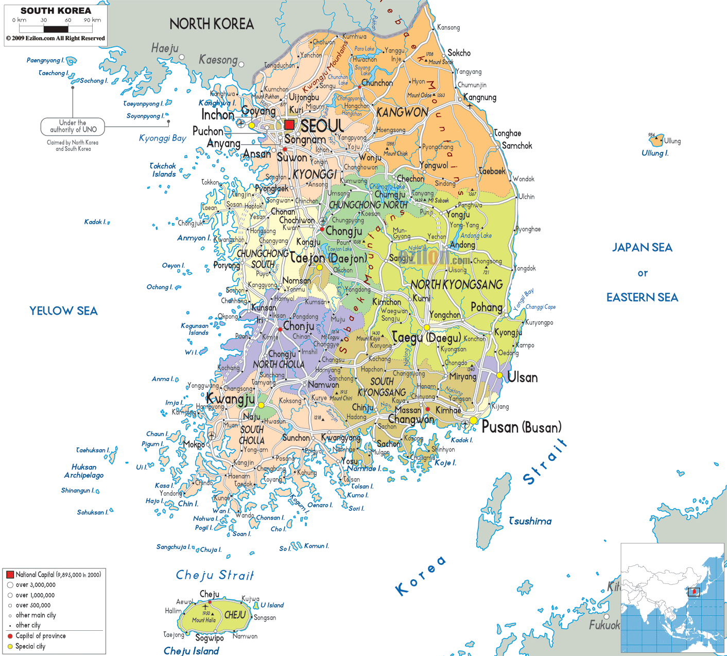 political map of south kore Korea, South Map