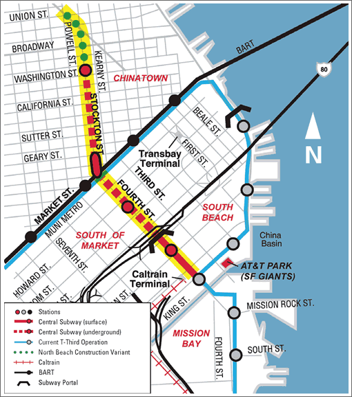sf central subway proposed map San Jose Subway Map