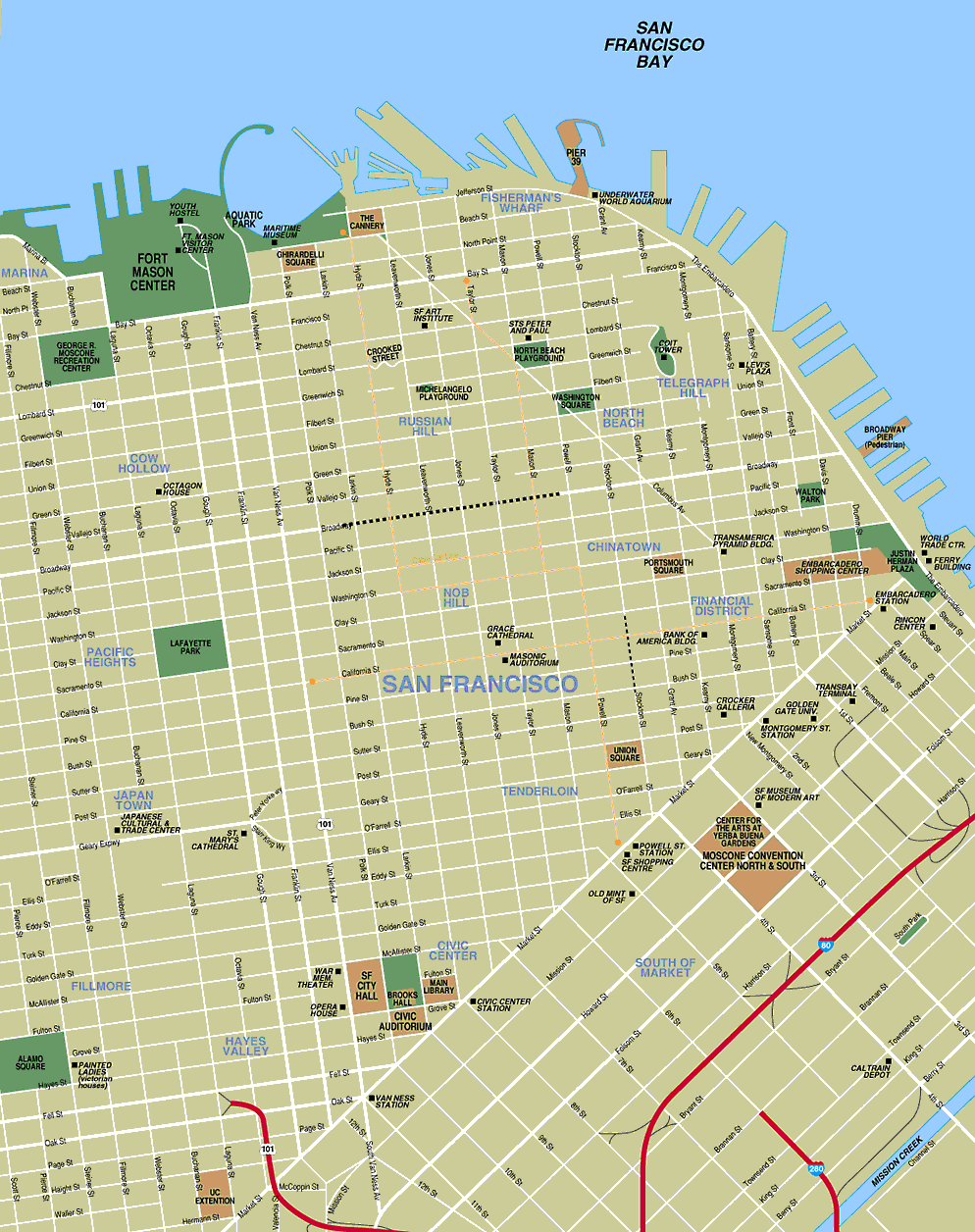 sf downtown full San Francisco Map