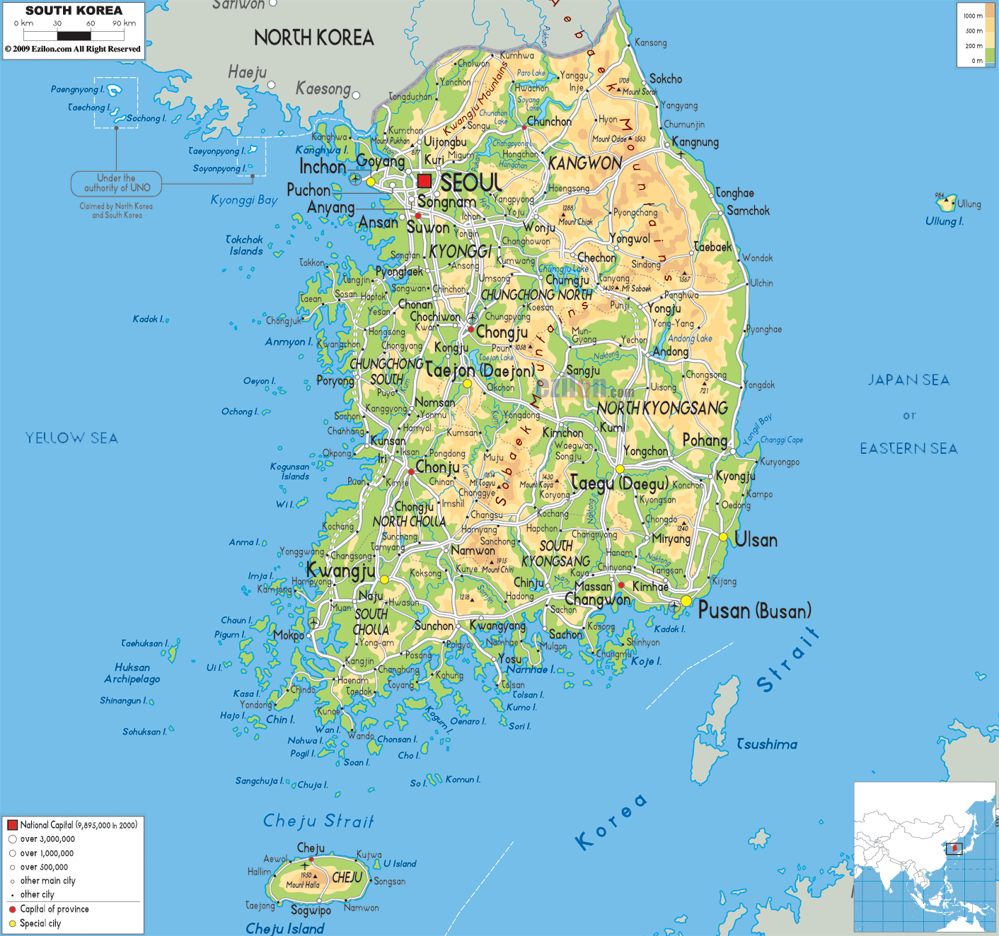 south korea physical map Korea, South Map