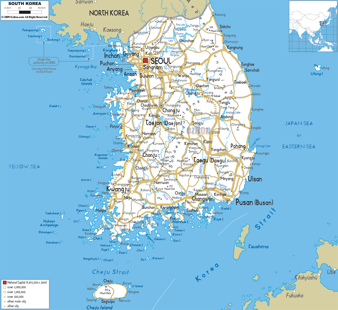 south korea road map Korea, South Map