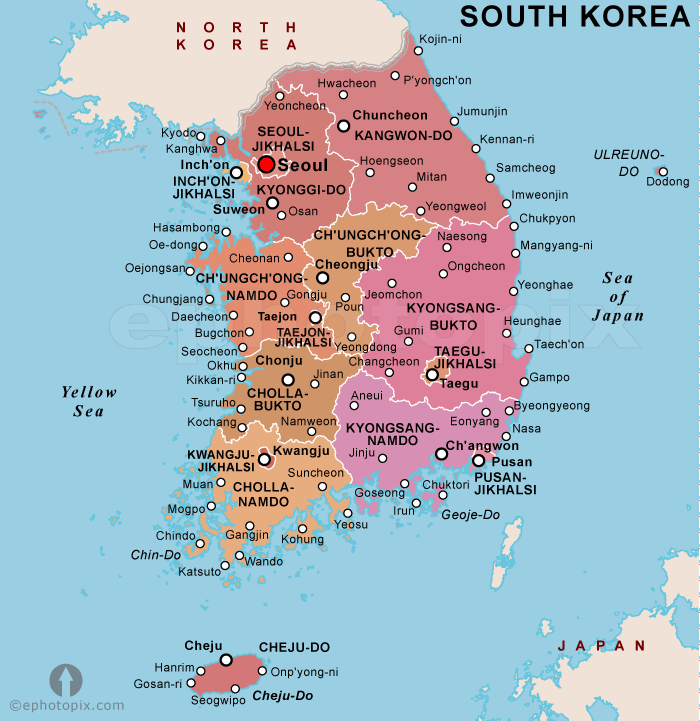 south korea political map scaled1000 Korea, South Map