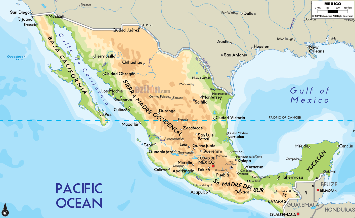 mexico physical map MEXICO