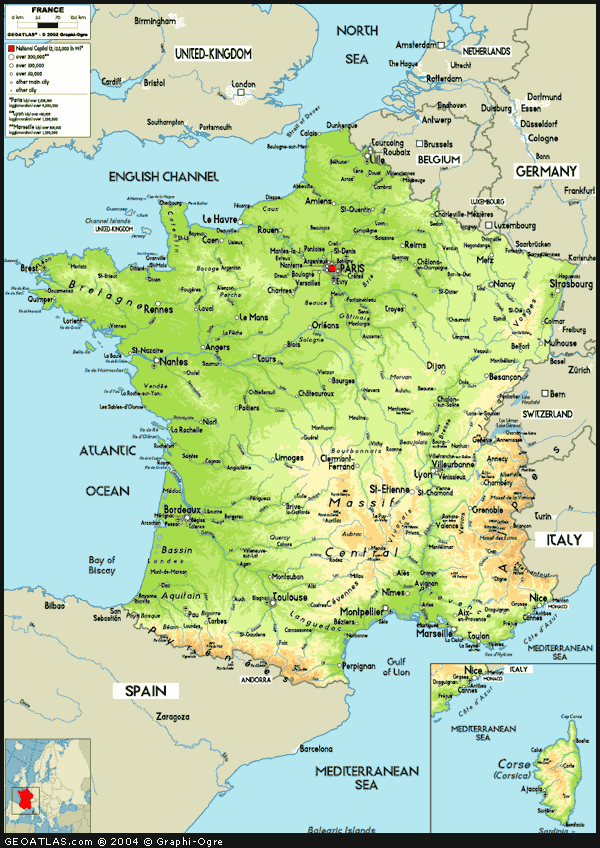 physical france map France Map