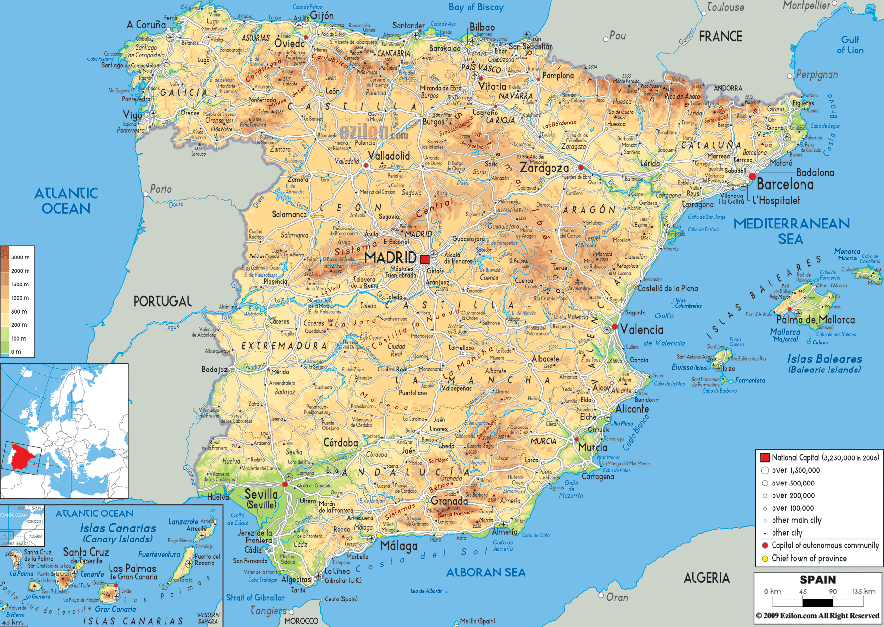 spain physical map Spain Map