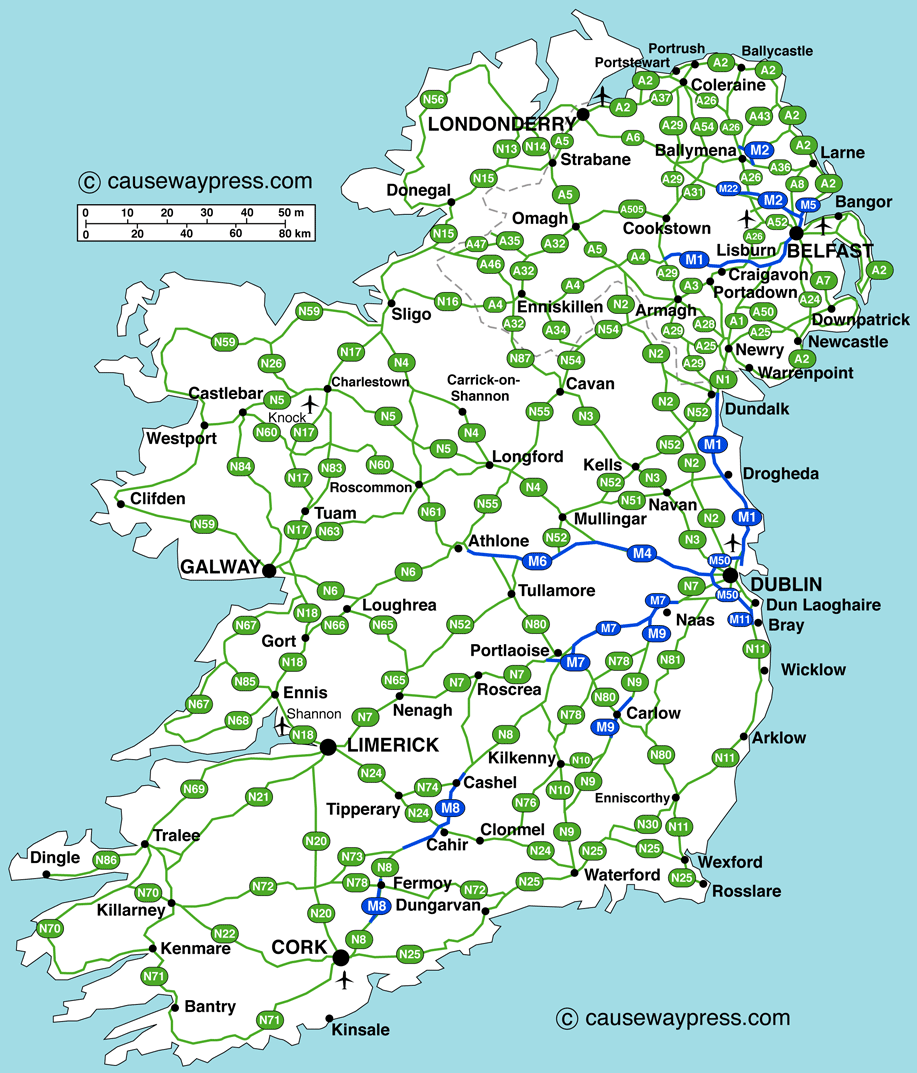 Best Printable Road Map Of Ireland Derrick Website