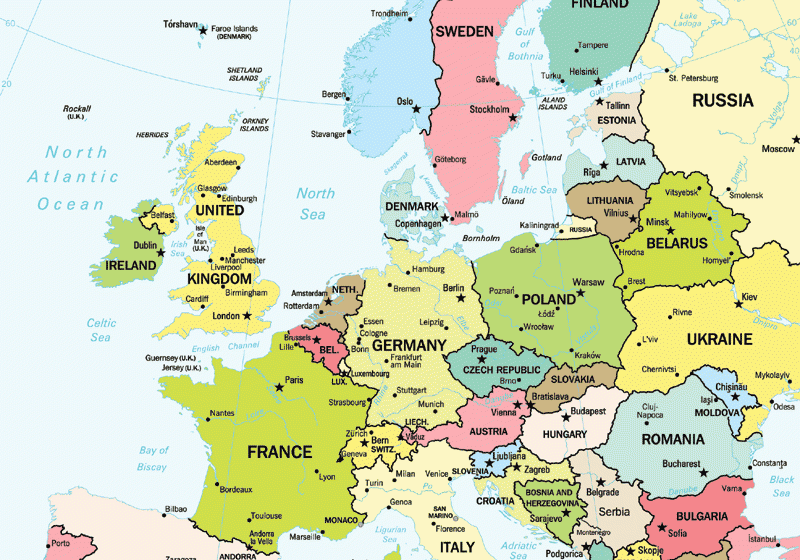 WESTERN EUROPE TODAY: EUROPEAN UNION - Map - Travel - Holiday - Vacations