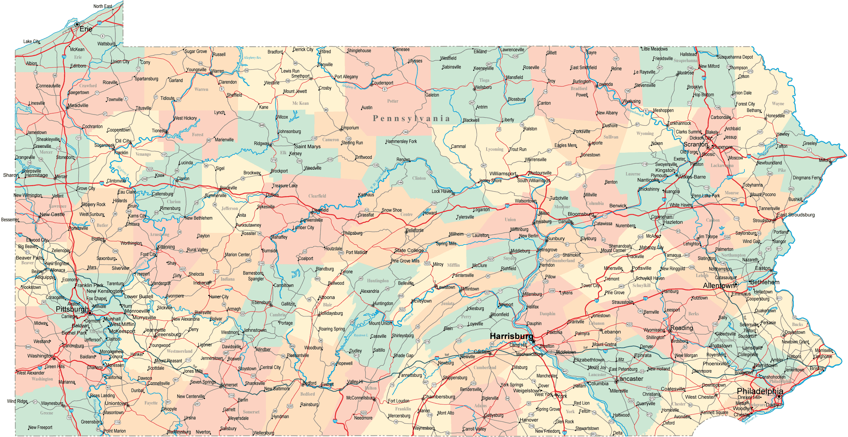 WYOMING STATE MAP PENNSYLVANIA ToursMaps