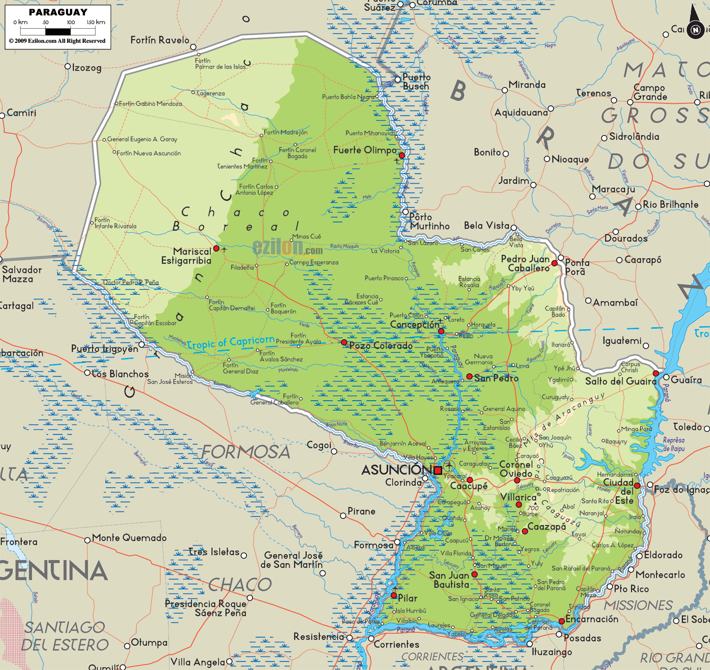 paraguay physical map Paraguay Map