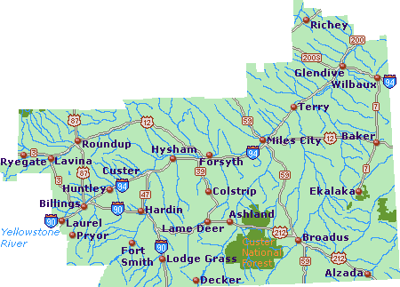mt southeast MONTANA MAP WITH CITIES AND TOWNS