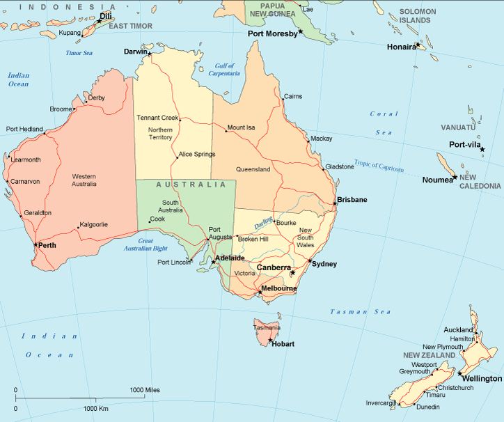 australia map 1 New Zealand And Australia Map