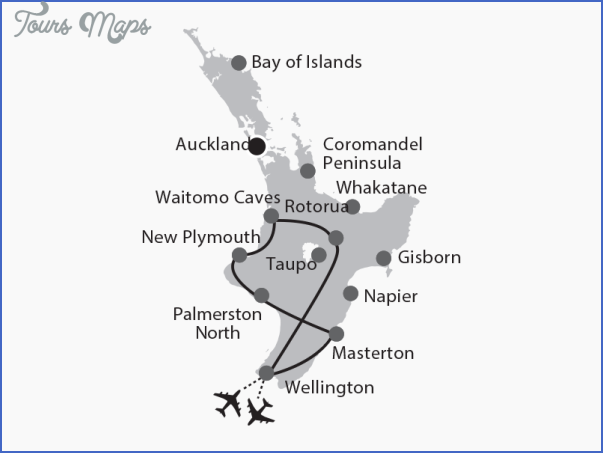 map 7 day lower north island loop Waitomo New Zealand Map