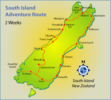 map of south island regional Kaikoura New Zealand Map