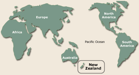 map world New Zealand On A Map Of The World