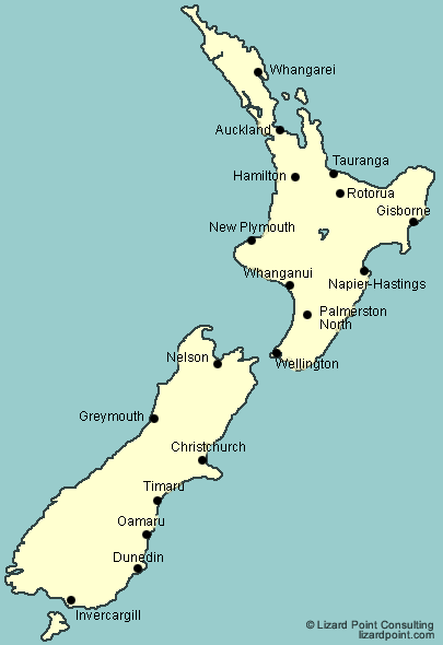 new zealand cities labeled New Zealand Cities Map