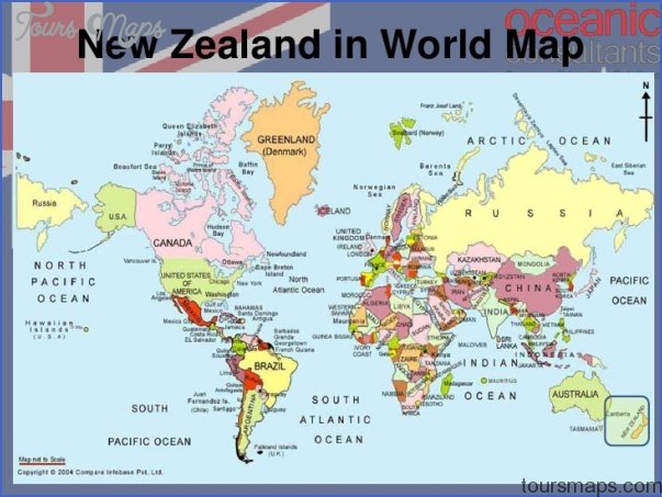 World Map With New Zealand - ToursMaps.com