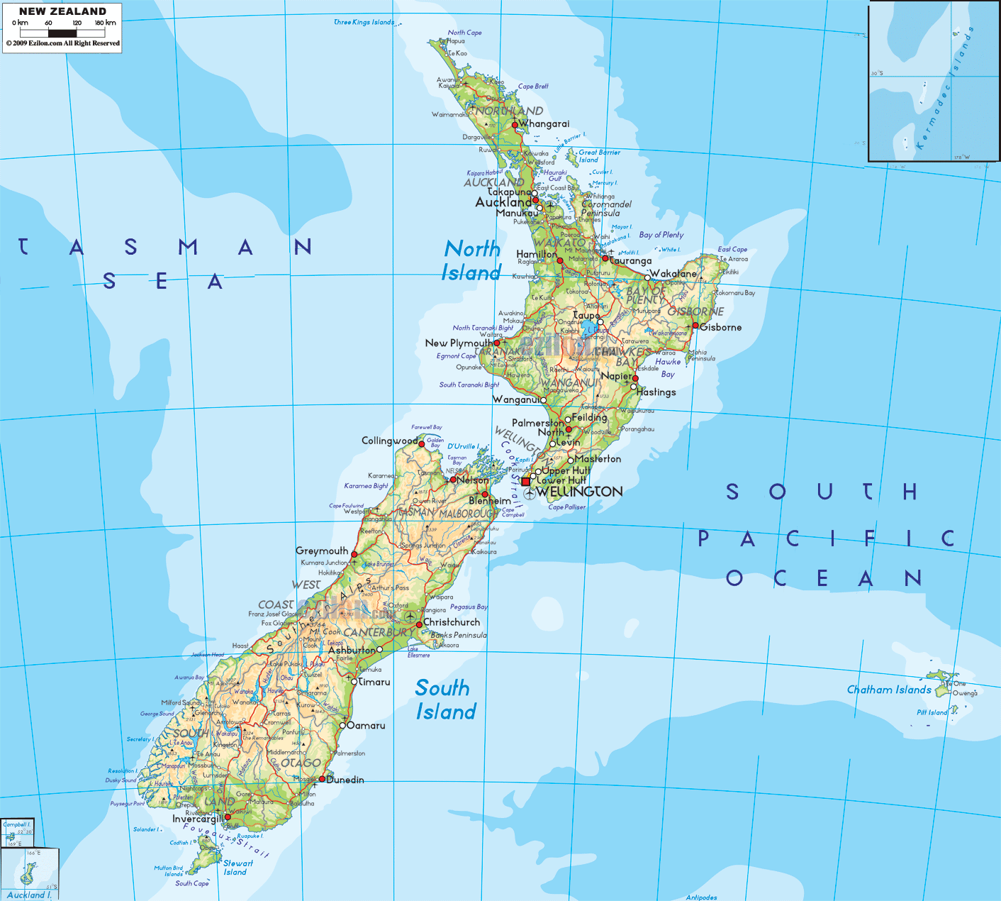 new zealand physical map 1 A Map Of New Zealand