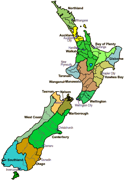 newzealand 1 New Zealand Regions Map