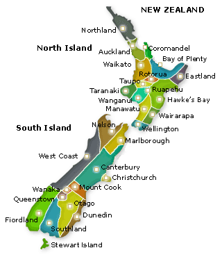 nz map regional New Zealand Regions Map