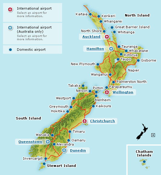 nz airport map Map Of New Zealand Airports