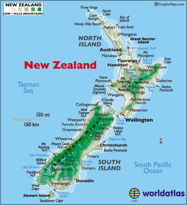 nzcolor 2 Physical Map Of New Zealand