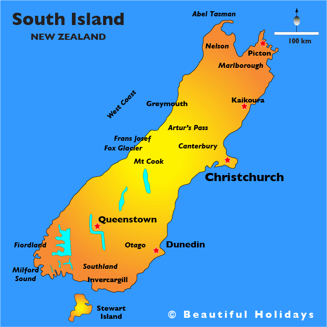 south island New Zealand Map South Island
