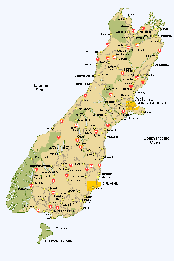 southisland New Zealand Map Printable