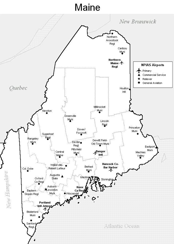 maine usa map airports  4 Maine USA Map Airports