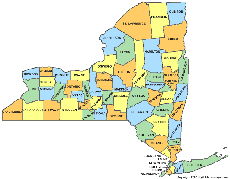 new york country map  13 New York Country Map